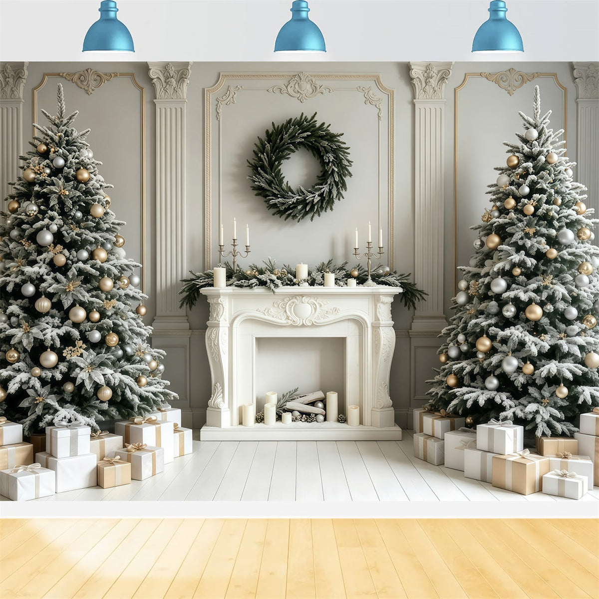Weihnachtskamin-Hintergrund Weiße Retro-Wandbäume Weihnachtsstudio-Hintergrund GQ68-59