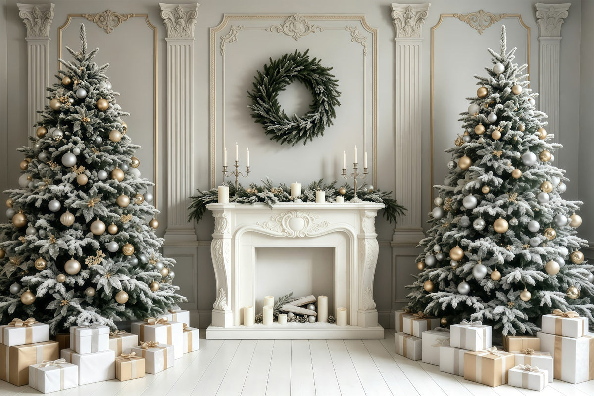 Weihnachtskamin-Hintergrund Weiße Retro-Wandbäume Weihnachtsstudio-Hintergrund GQ68-59