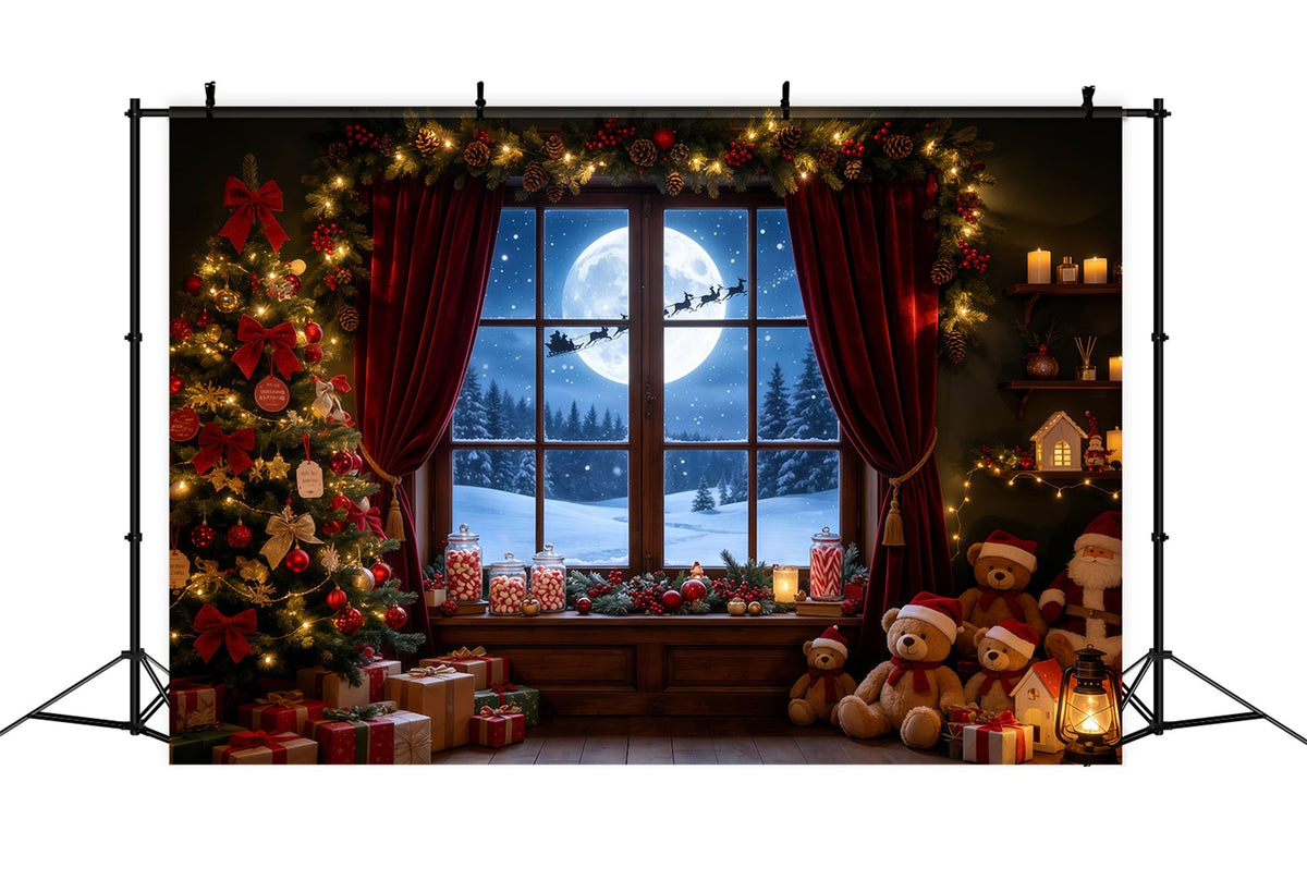 Weihnachtsnacht-Hintergrund Mondbeschienenes Fenster Teddyzimmer Professionelle Weihnachtskulisse GQ68-72