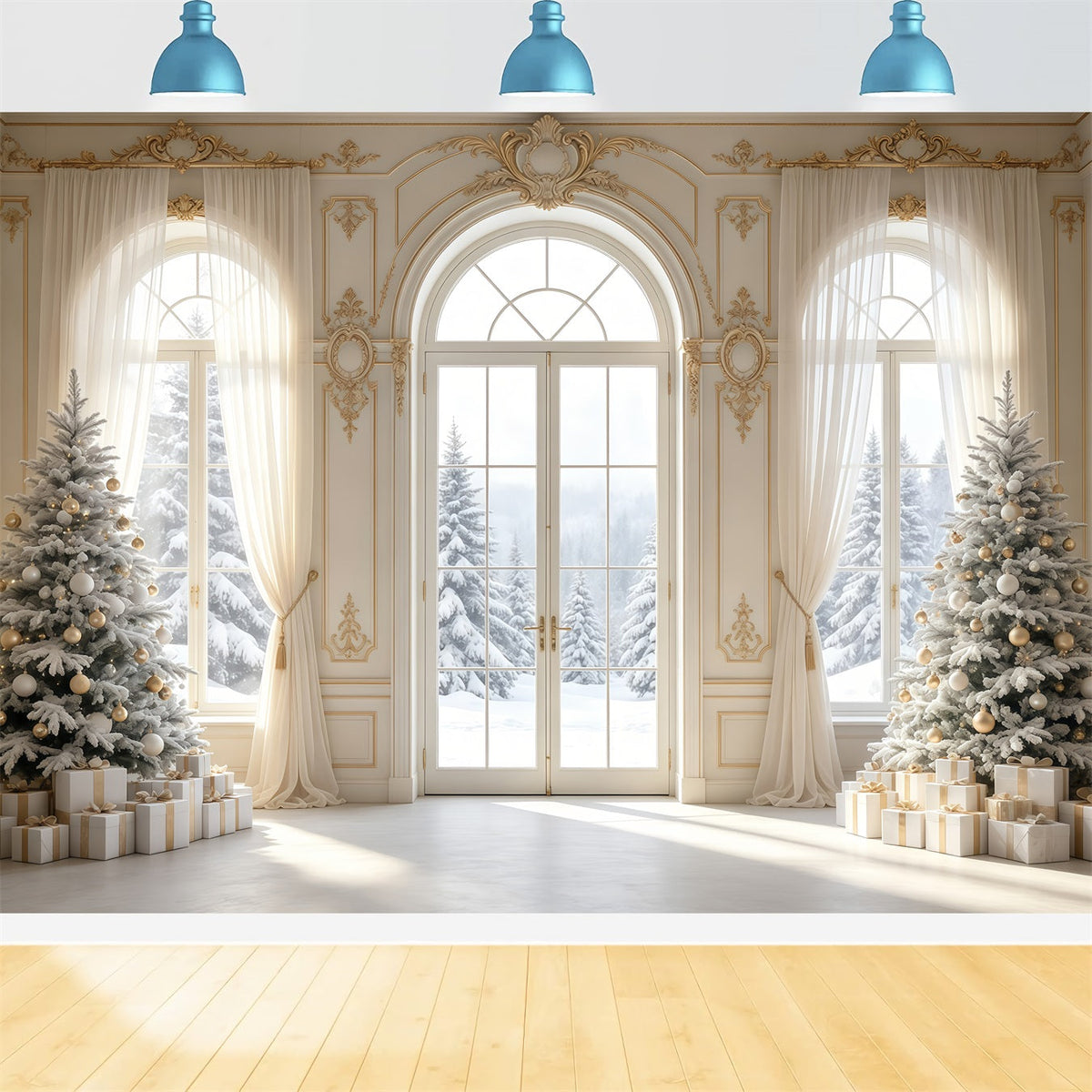 Elegante Weihnachtskulisse Vintage-Schneefensterblick Weihnachtskulissen GQ68-79
