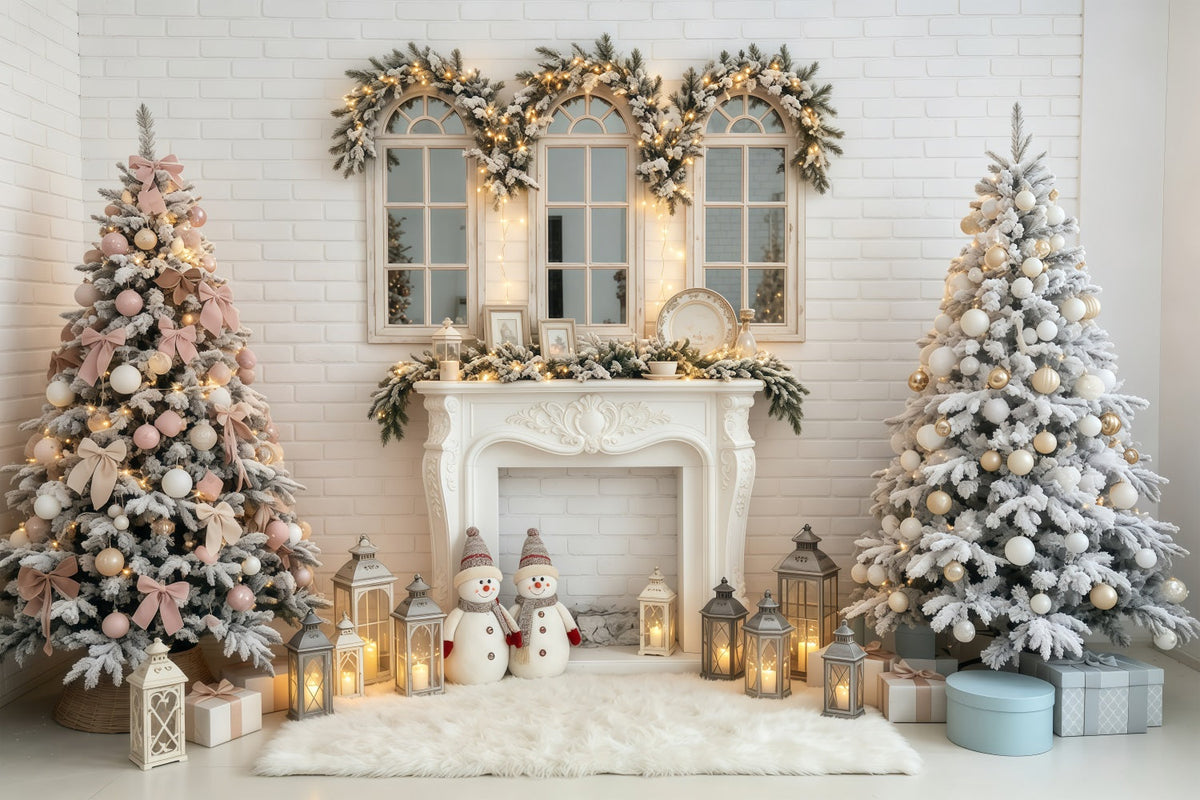 Weihnachtskulisse Kaminlaternen Aus Weißen Ziegeln Weihnachts-Fotohintergründe GQ68-81