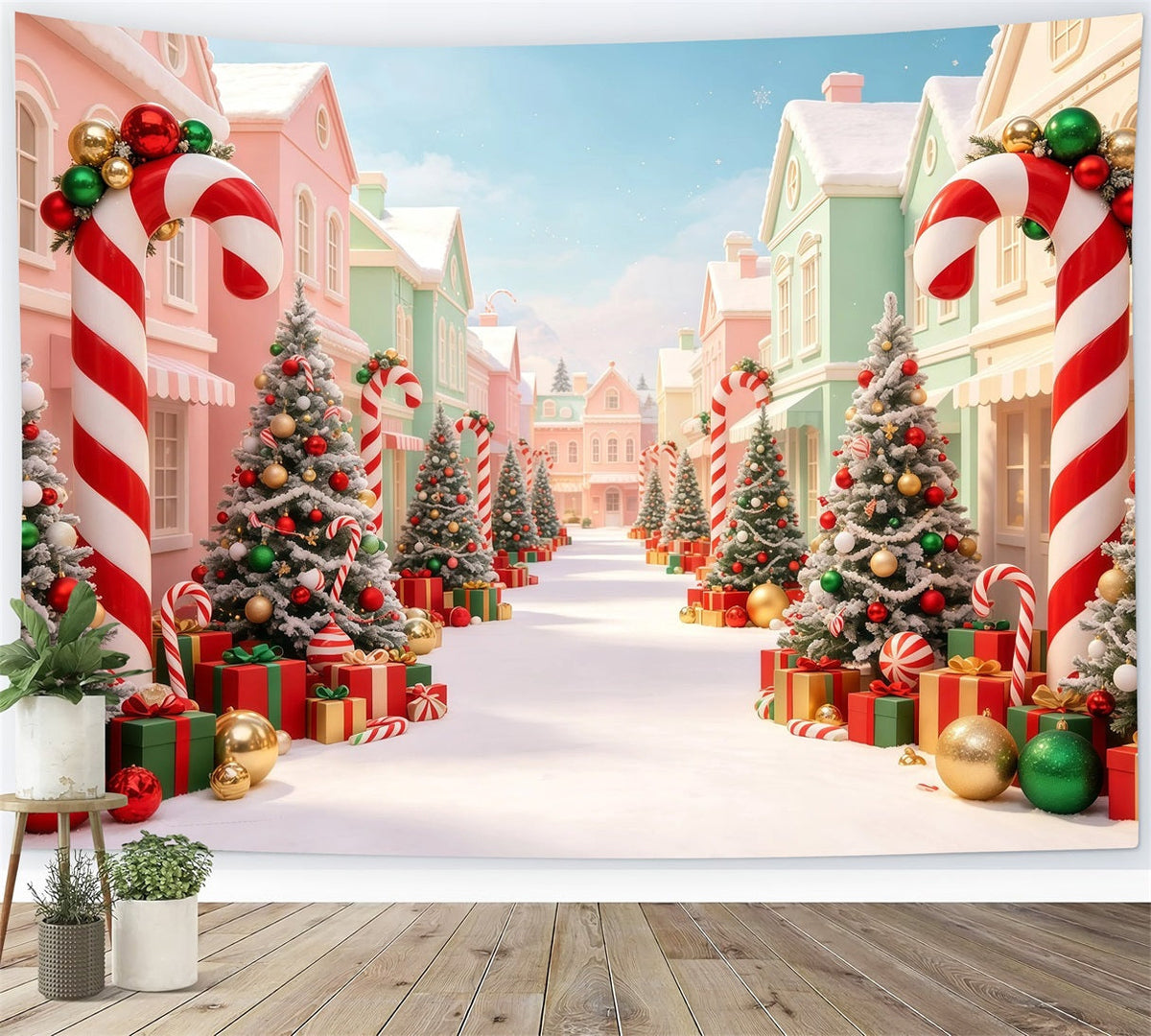 Weihnachtsdorf-Kulisse Zuckerstangenbäume Straße Weihnachtskulisse Für Den Innenbereich GQ68-98