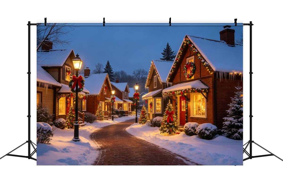 Weihnachtsdorf-Kulisse Lichter Der Verschneiten Straßenhütte Weihnachtshintergründe Für Den Innenbereich GQ69-10