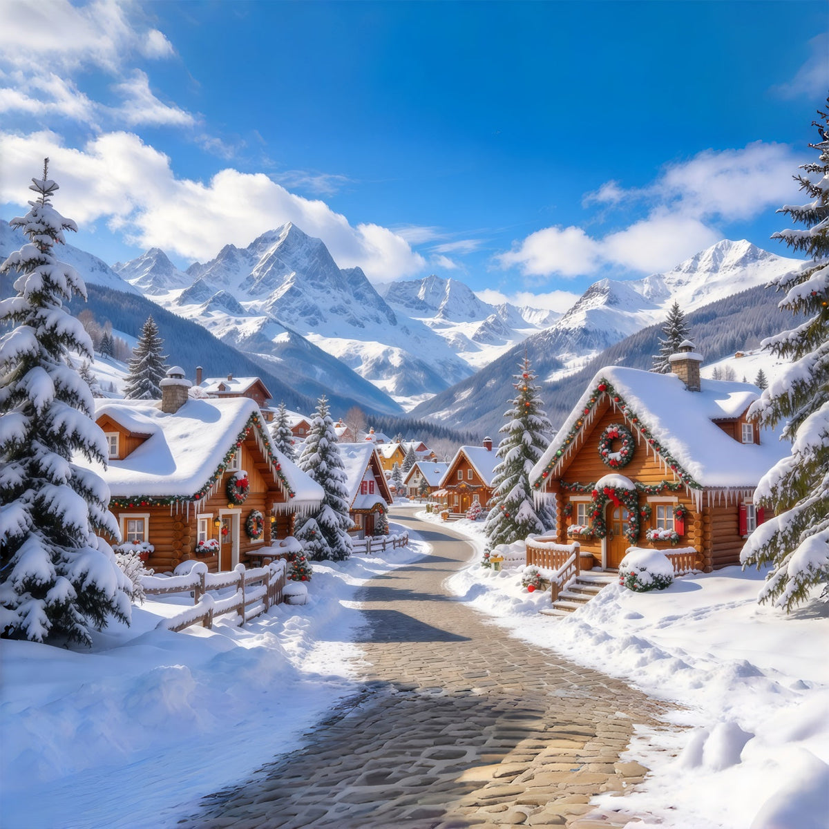 Weihnachtsdorf Hintergrund Verschneite Alpenhütte Landschaft GQ69-107