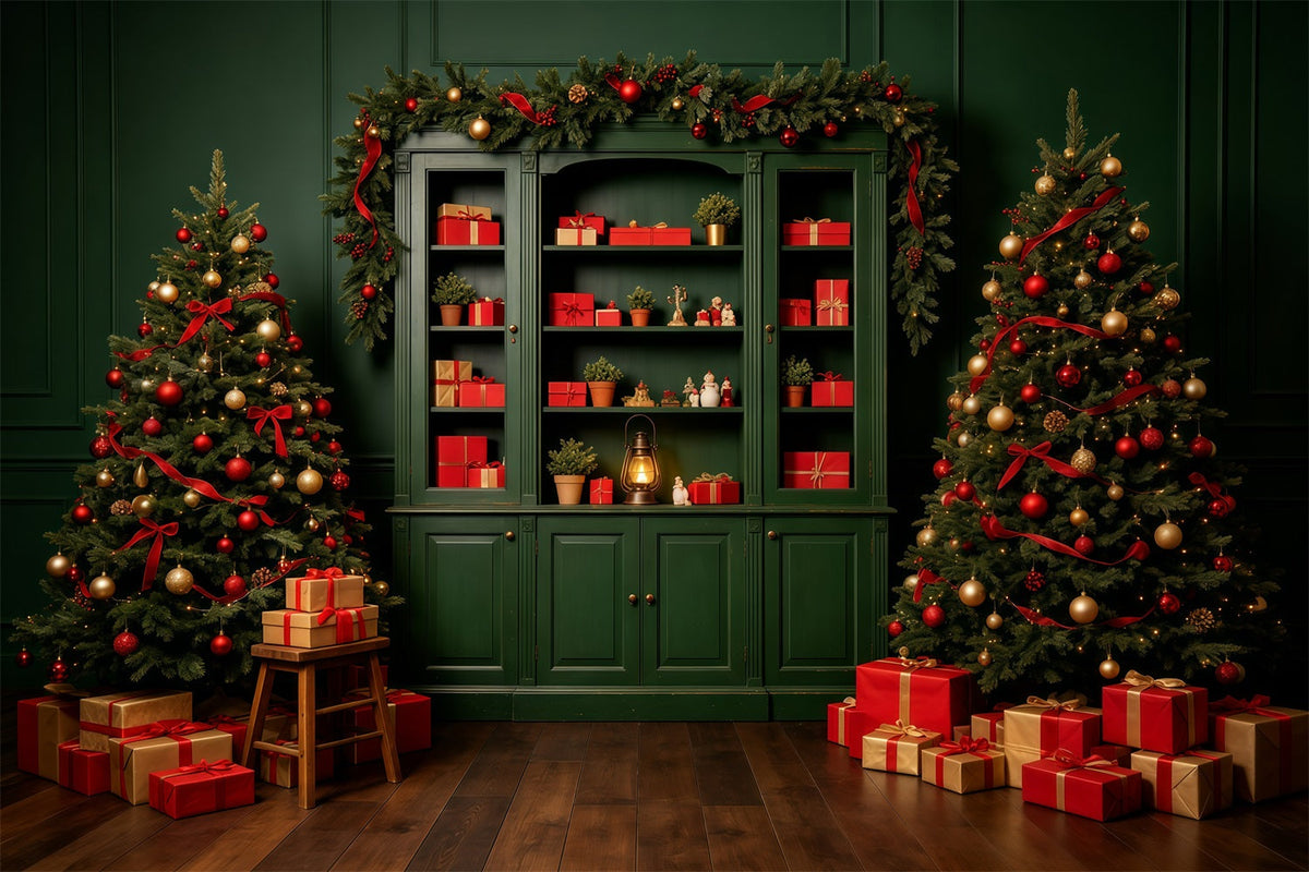 Grüne Weihnachtskulisse Vitrinen-Geschenkauslage Professionelle Weihnachtskulisse GQ69-11