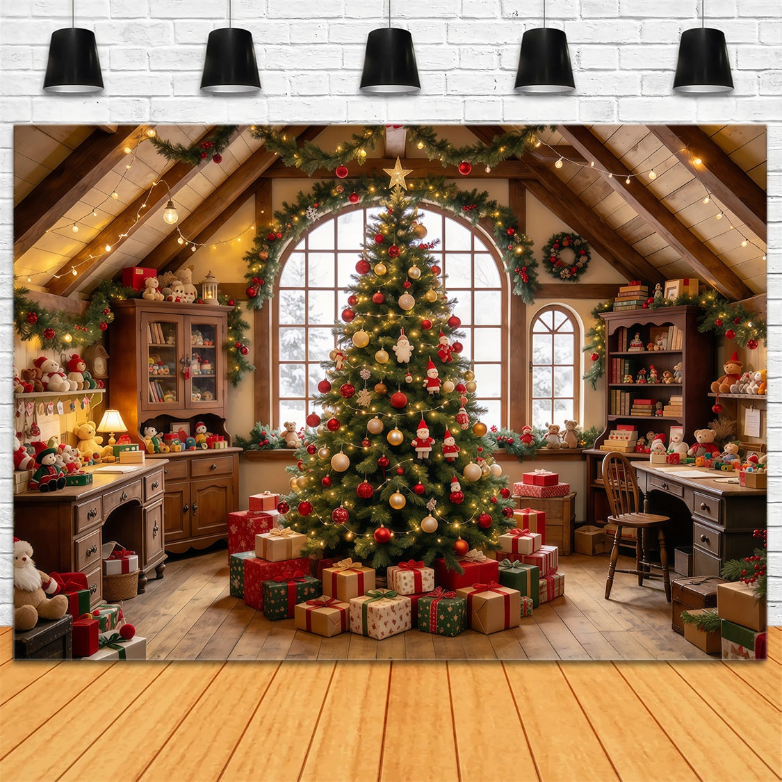 Santa Werkstatt Hintergrund Gemütlicher Spielzimmer Innenraum GQ69-112
