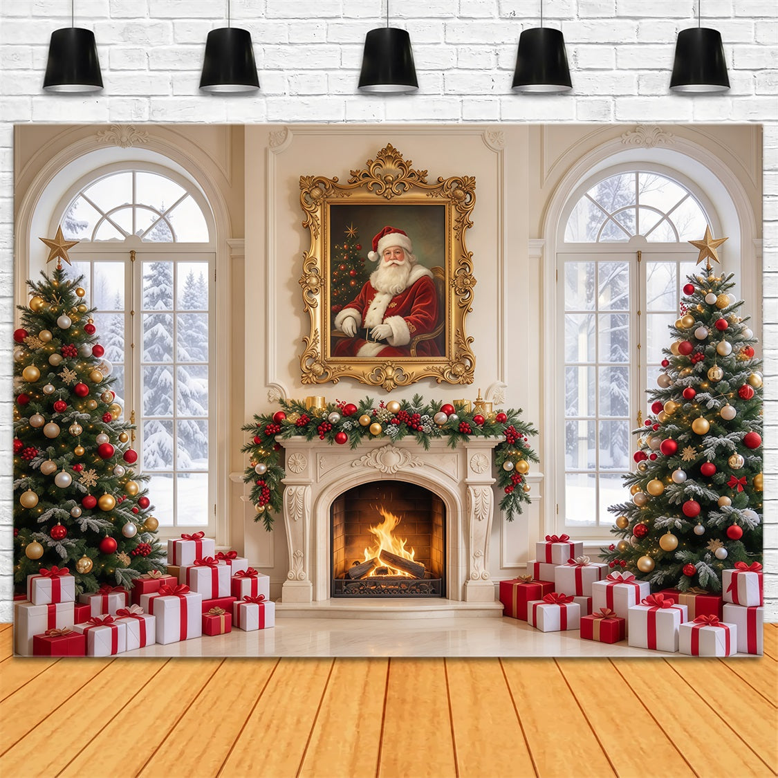 Santa Fotohintergrund Fenster Kamin Dekoration GQ69-113