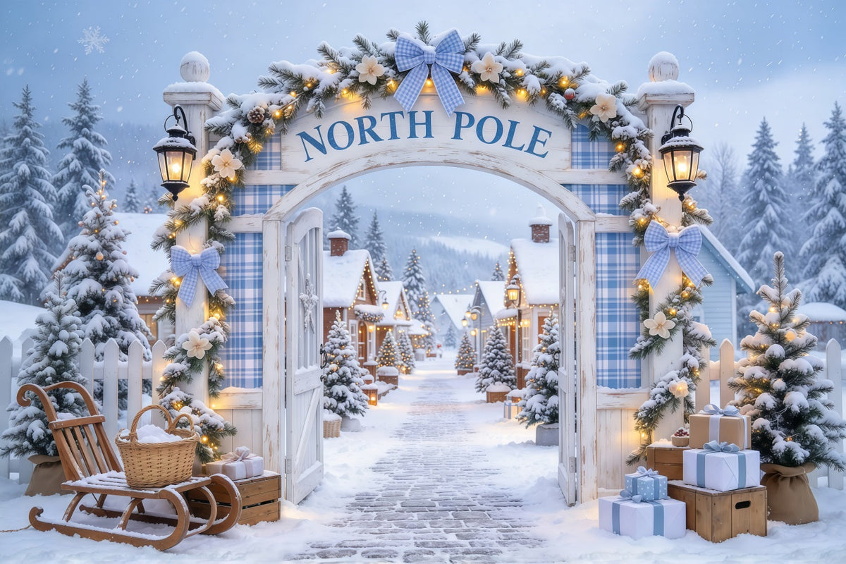 Nordpol Weihnachtshintergrund Verschneiter Dorfeingang Weihnachtskonzert GQ69-116