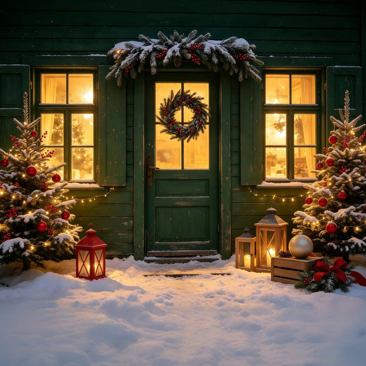 Weihnachtskulisse Eingang Mit Kranz Am Green Cottage Weihnachtskulisse GQ69-17