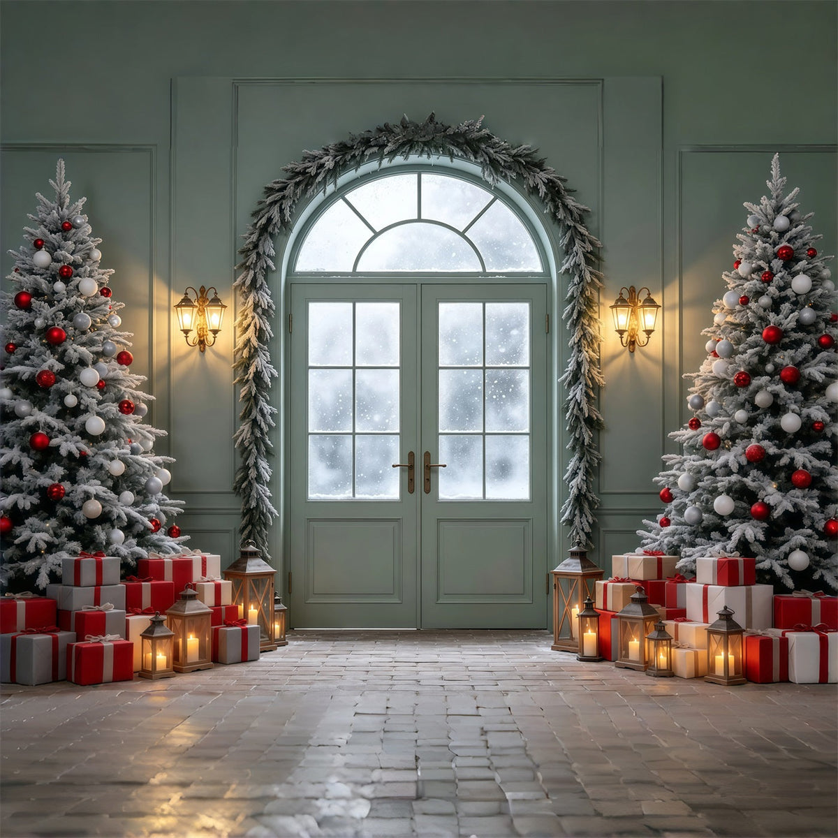 Weihnachtsmotiv-Hintergründe Türdisplay Mit Milchglasbogen Weihnachtsfotohintergrund GQ69-19