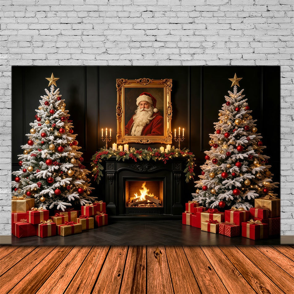 Weihnachtsmann-Hintergrund Dunkler Kamin Weihnachtsmannporträt Weihnachtsfotohintergrund GQ69-2