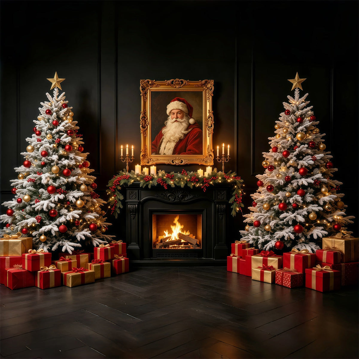 Weihnachtsmann-Hintergrund Dunkler Kamin Weihnachtsmannporträt Weihnachtsfotohintergrund GQ69-2