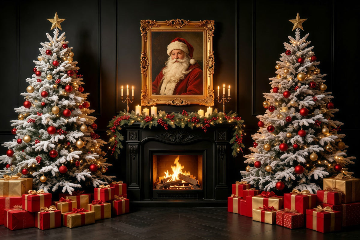 Weihnachtsmann-Hintergrund Dunkler Kamin Weihnachtsmannporträt Weihnachtsfotohintergrund GQ69-2