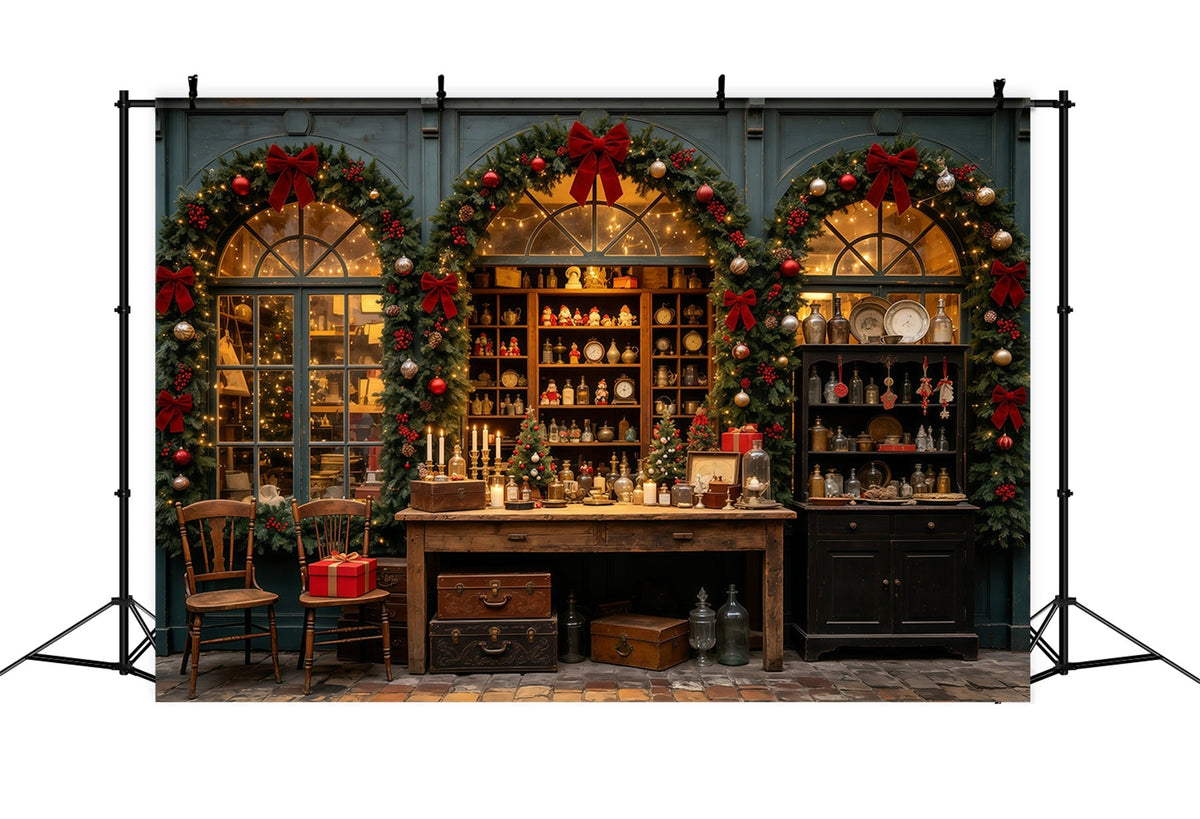 Weihnachts-Schaufensterkulisse Schaufenstergirlande Des Antiquitätengeschäfts Weihnachtswand-Hintergrund GQ69-29
