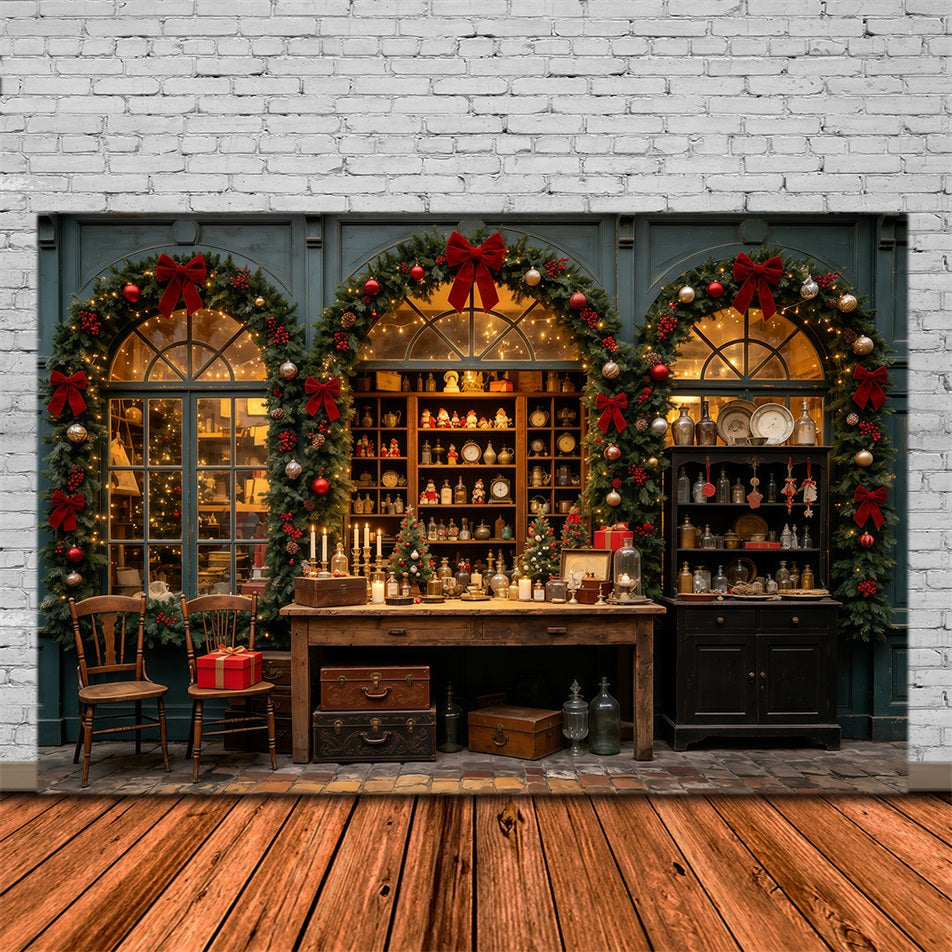 Weihnachts-Schaufensterkulisse Schaufenstergirlande Des Antiquitätengeschäfts Weihnachtswand-Hintergrund GQ69-29