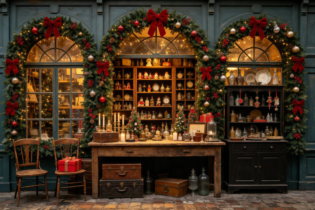 Weihnachts-Schaufensterkulisse Schaufenstergirlande Des Antiquitätengeschäfts Weihnachtswand-Hintergrund GQ69-29