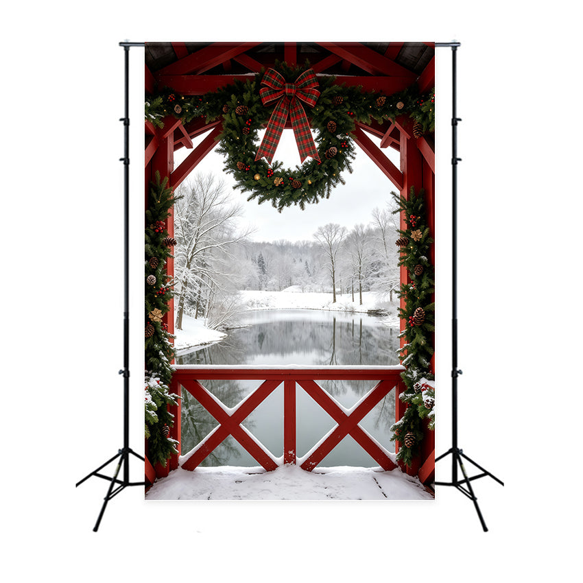 Winterliche Weihnachtskulisse Ansicht Des Verschneiten Scheunenkranzes Studiohintergründe Weihnachten GQ69-40