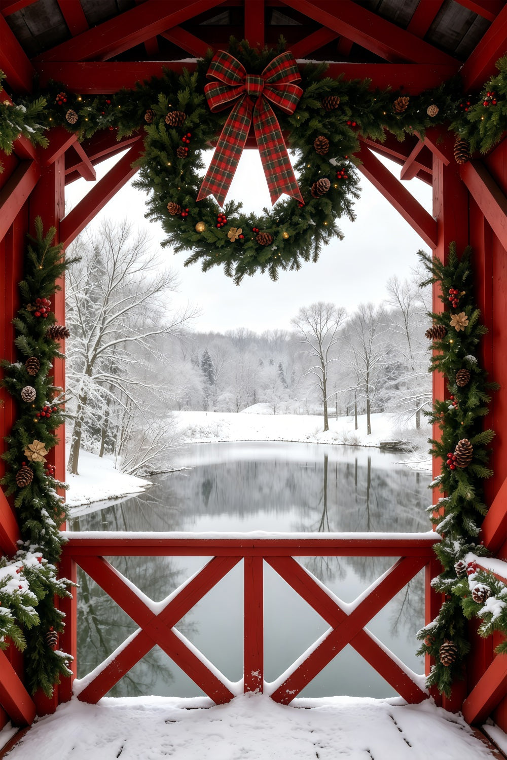 Winterliche Weihnachtskulisse Ansicht Des Verschneiten Scheunenkranzes Studiohintergründe Weihnachten GQ69-40