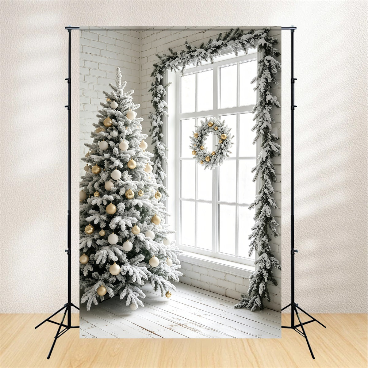 Einfacher Weihnachtshintergrund Fenster Mit Mattweißem Baum Weihnachtsfotohintergrund GQ69-41