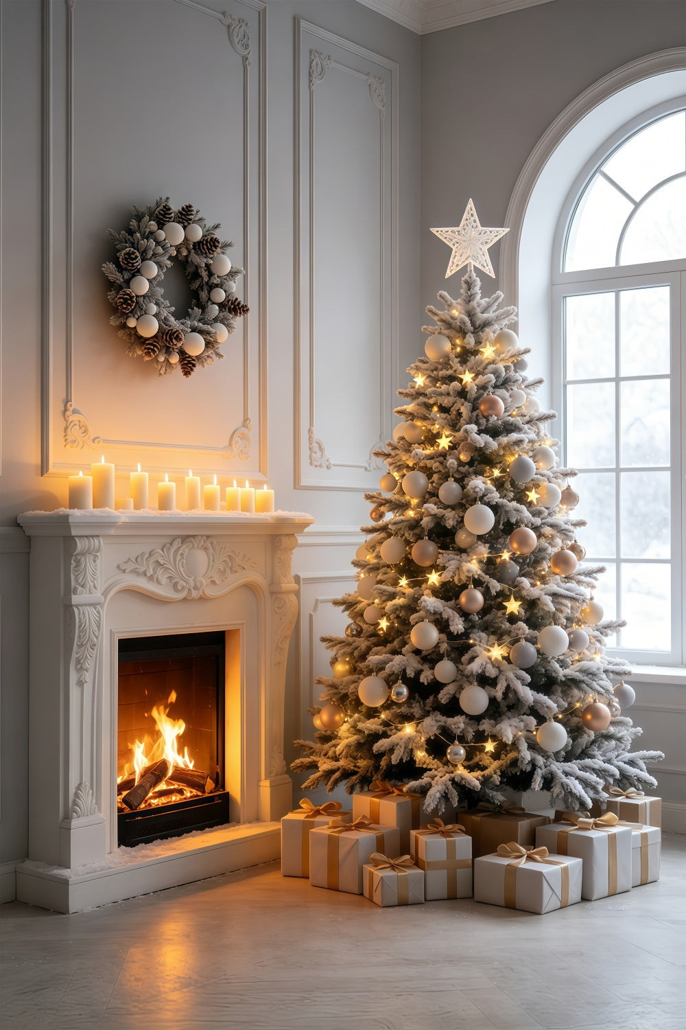 Weihnachtskulisse Elegantes Kaminzimmer Weihnachts-Fotohintergründe GQ69-42
