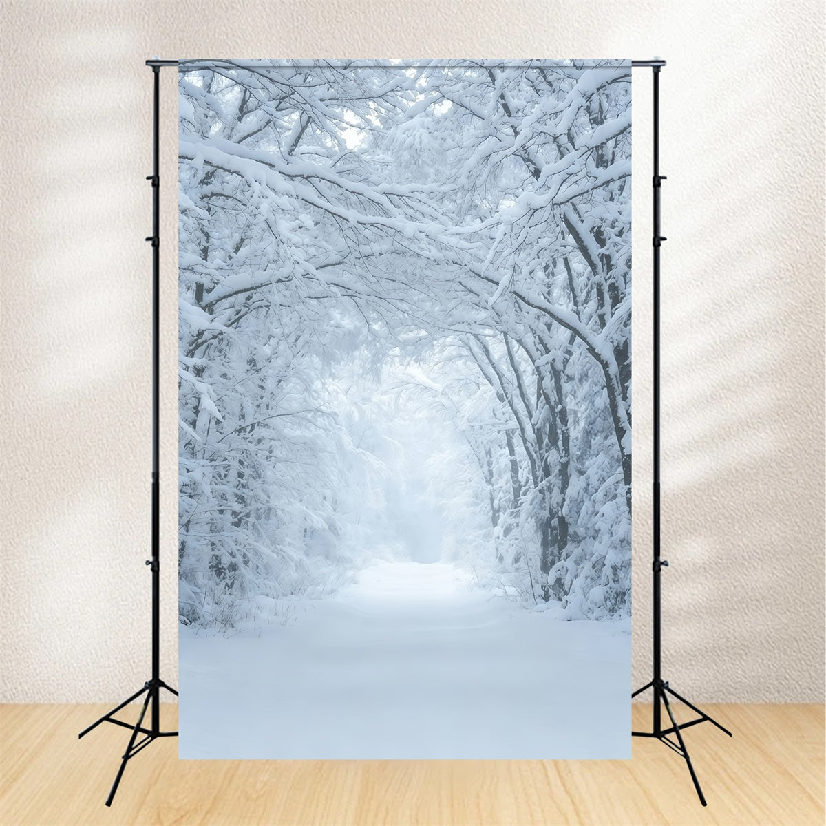 Winterliche Weihnachtskulisse Tunnel Durch Den Verschneiten Waldweg Weihnachts-Studiohintergründe GQ69-43