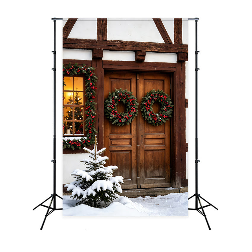 Weihnachts-Holzkulisse Schneeschlittenfahrt-Vorführung Weihnachts-Fotografie-Hintergründe GQ69-63