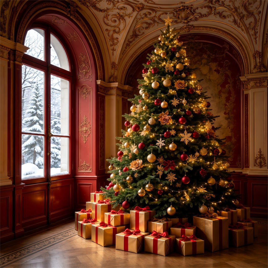 Viktorianische Weihnachtskulisse Königlicher Roter Flur Große Weihnachtskulissen GQ69-65