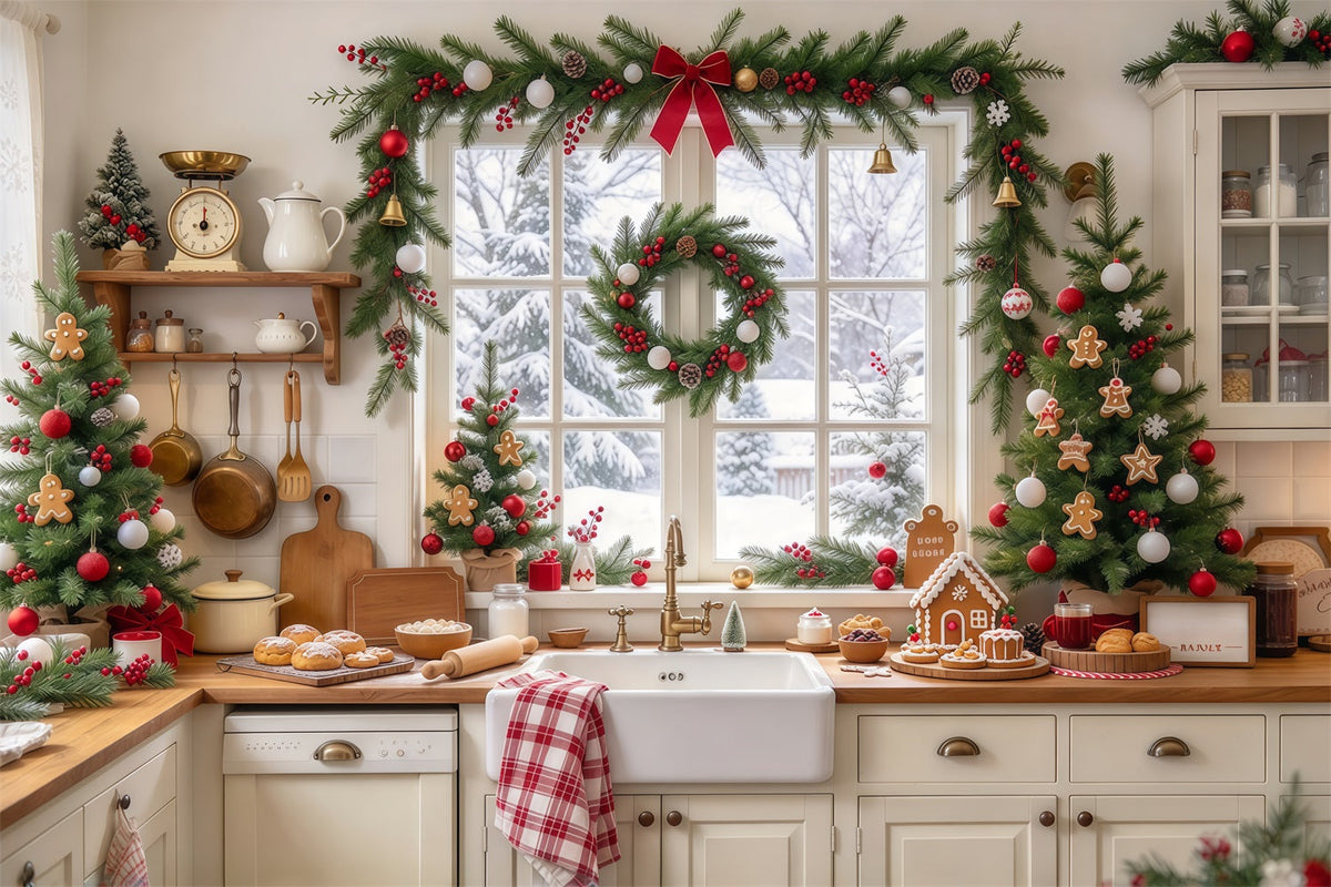 Großer Weihnachtshintergrund Festliches Küchenfenster GQ69-83