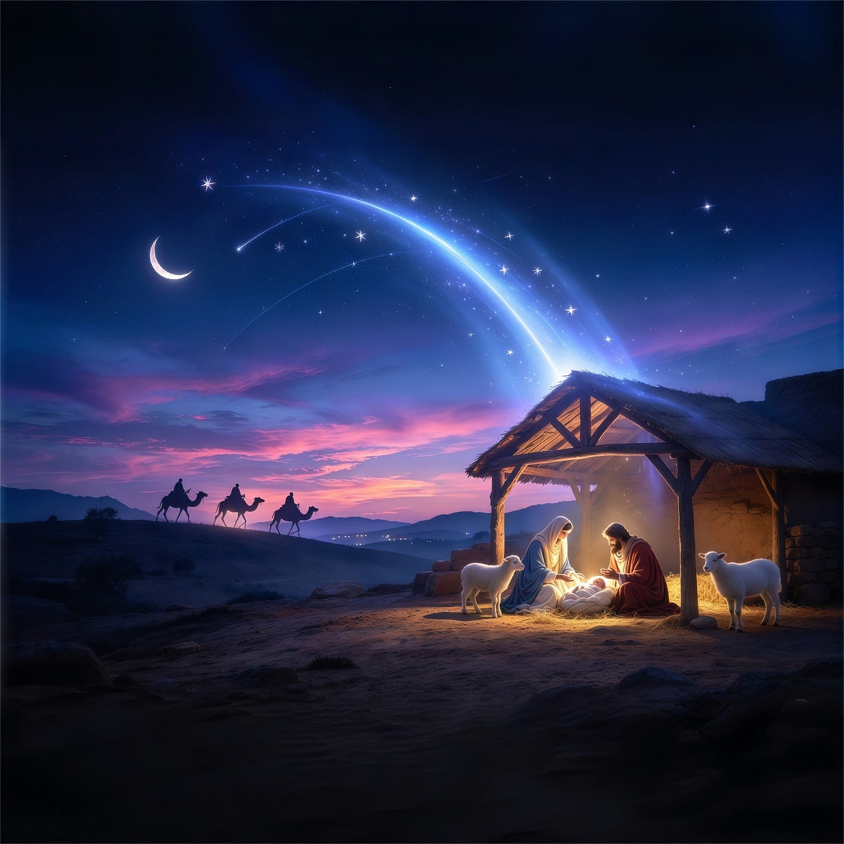 Krippenszene Hintergrund Wüste Sternennacht Bethlehem GQ69-91