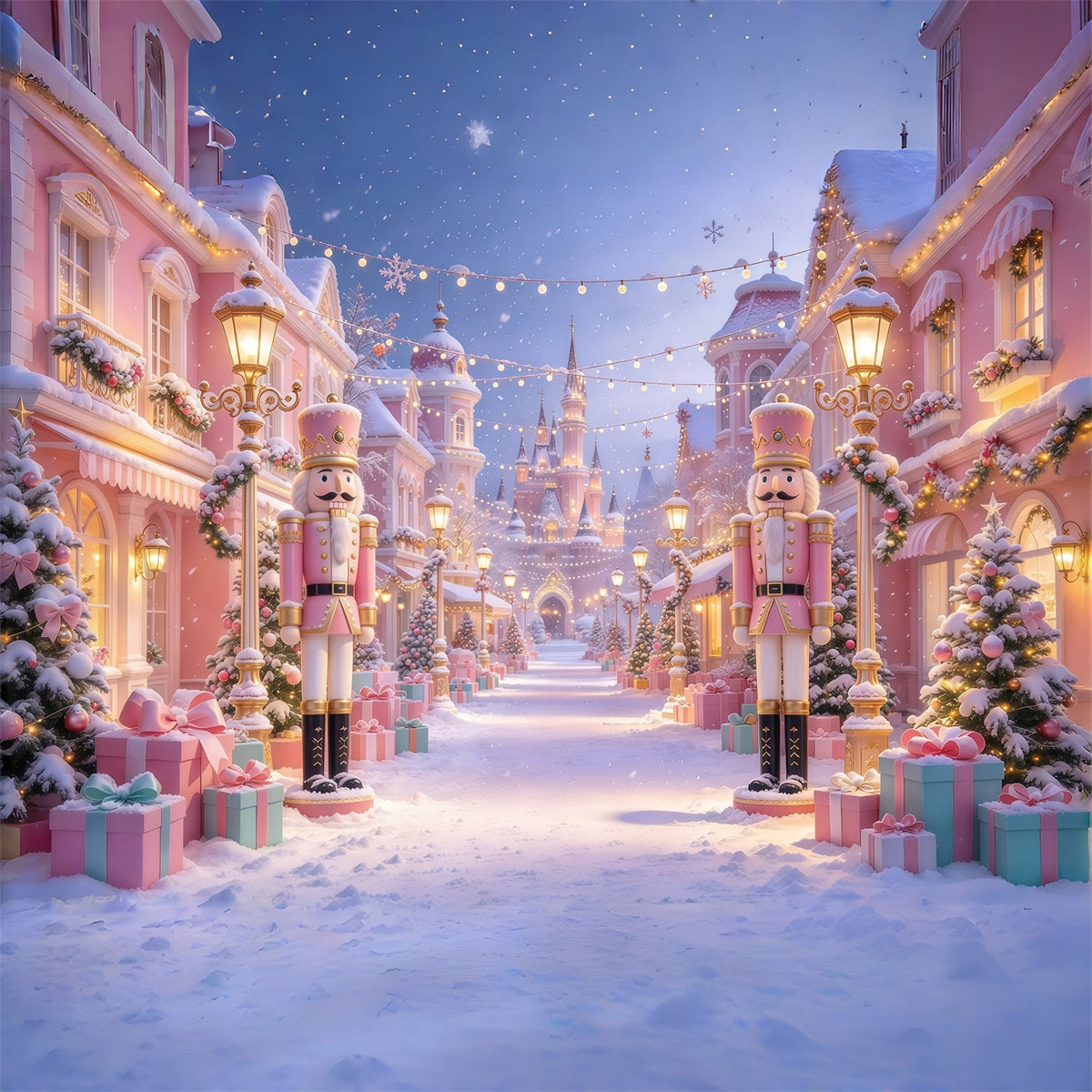 Rosa Weihnachtsfotohintergrund Nussknacker Schlossstraße Bunt GQ69-92