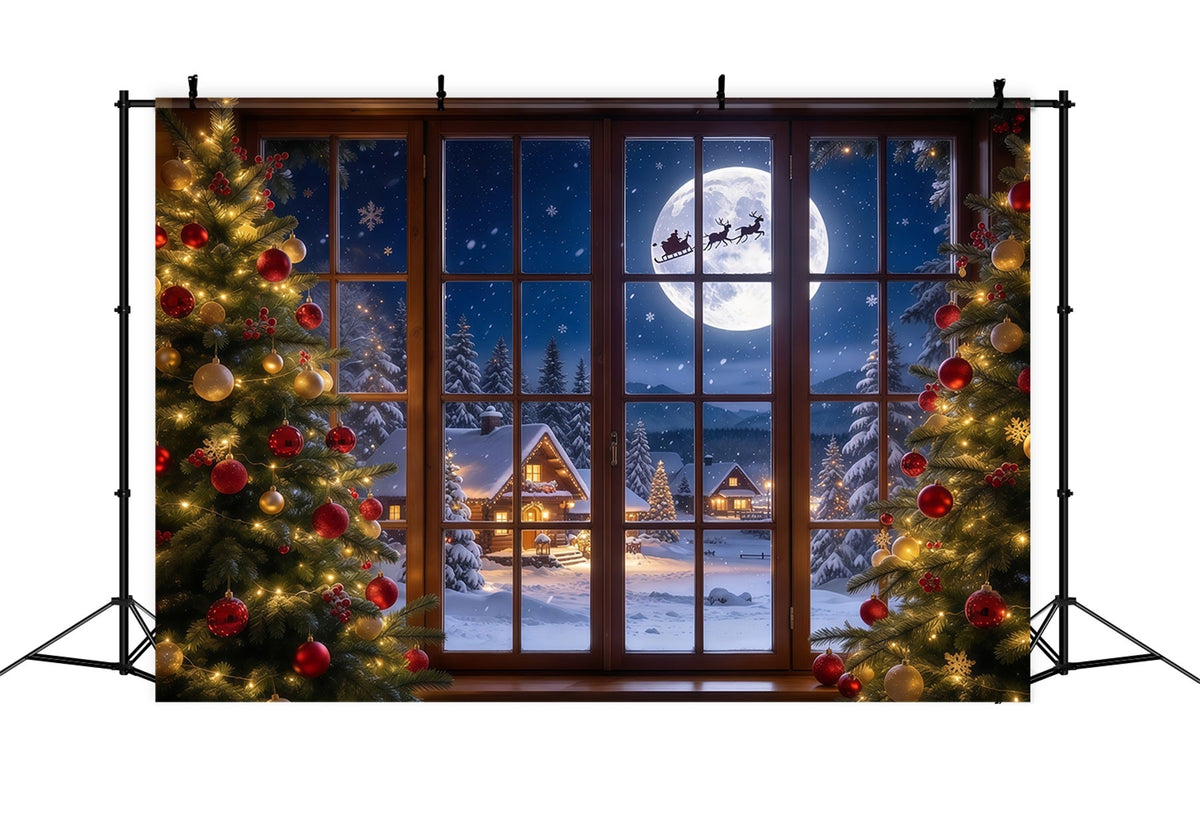 Weihnachtsfenster Hintergrund Mondbeschienener Santa Schlitten GQ69-95