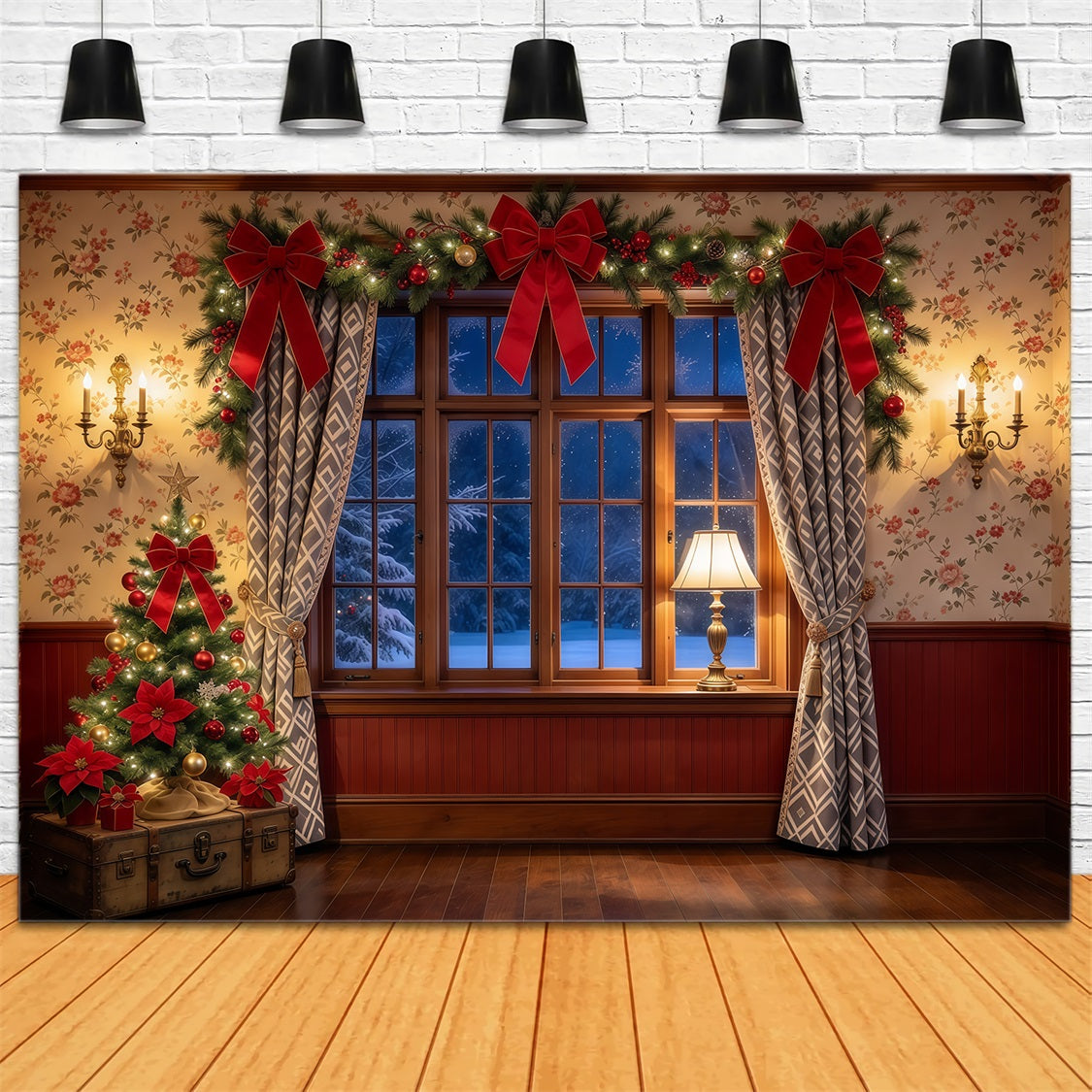 Weihnachtlicher Fotohintergrund Gemütliches Schleifenfenster Festliche Dekoration GQ69-97
