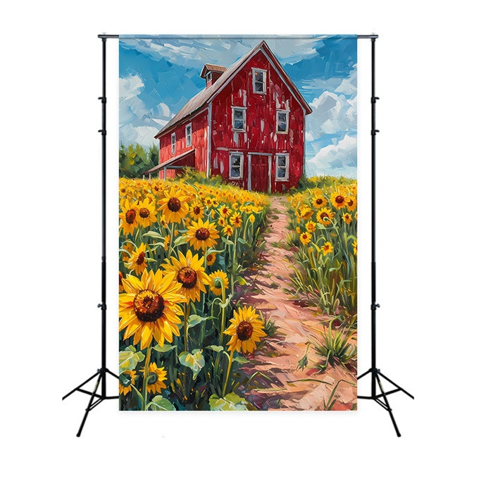 Backdrop Fine Art Rustikale Rote Scheune Sonnenblumen Backdrop GTY-118