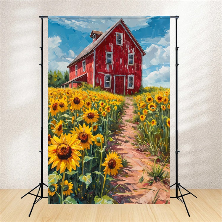 Backdrop Fine Art Rustikale Rote Scheune Sonnenblumen Backdrop GTY-118