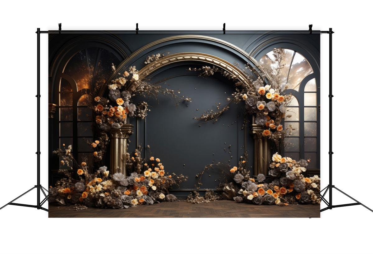 Mutterschaft Fotohintergründe Dunkel Opulent Blumenbogen Hintergrund GTY2-14