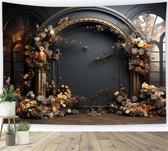 Mutterschaft Fotohintergründe Dunkel Opulent Blumenbogen Hintergrund GTY2-14