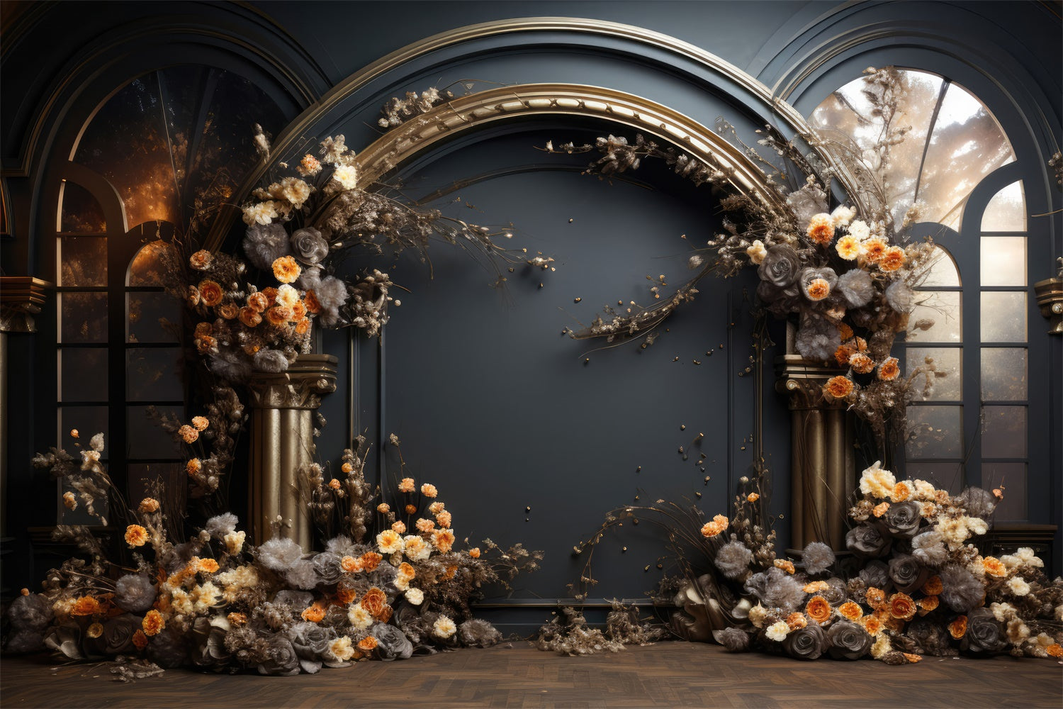 Mutterschaft Fotohintergründe Dunkel Opulent Blumenbogen Hintergrund GTY2-14