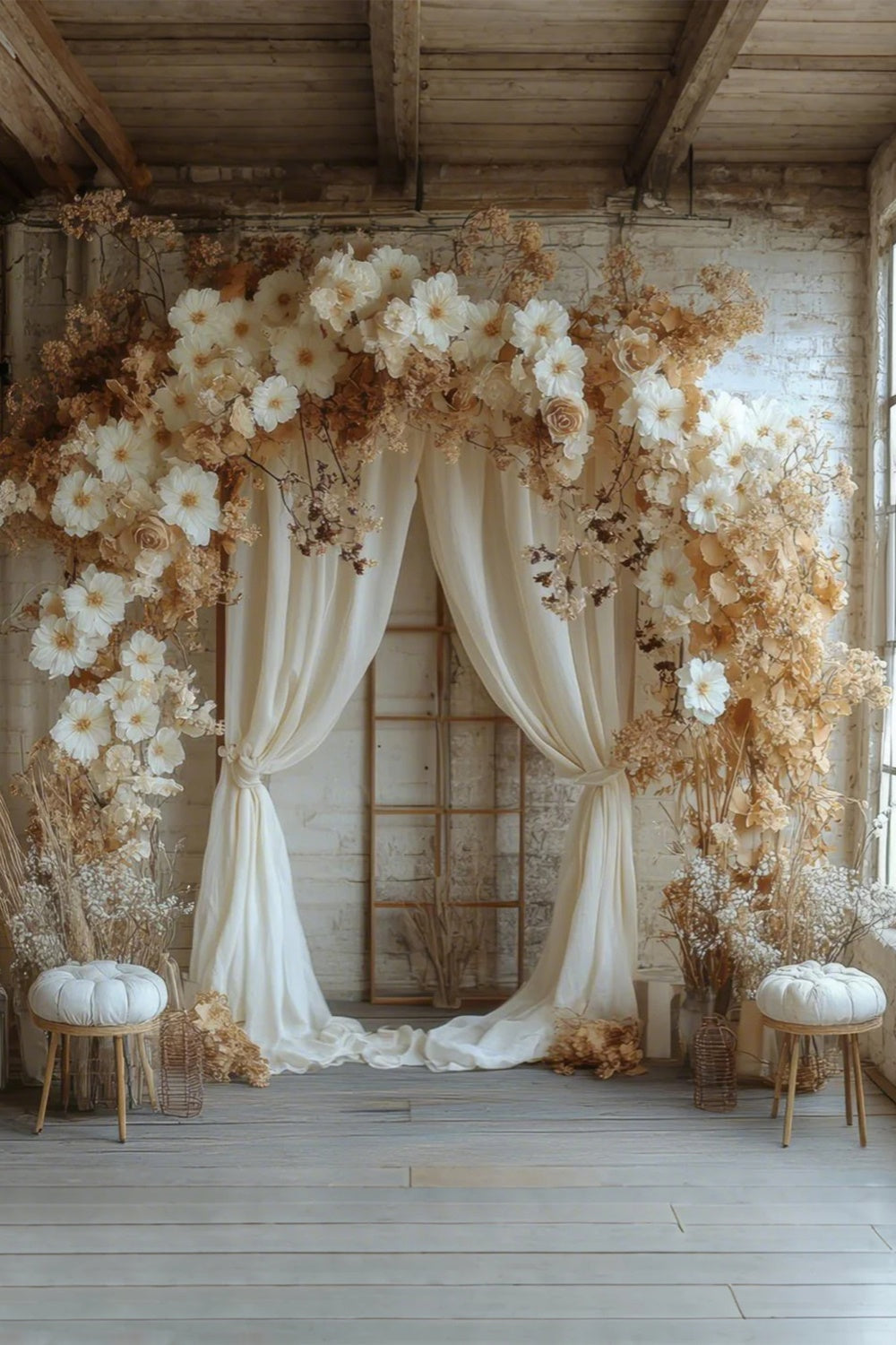 Mutterschaftsfotografie Backdrops Creme Blume Drapiert Bogen Backdrop GTY2-25