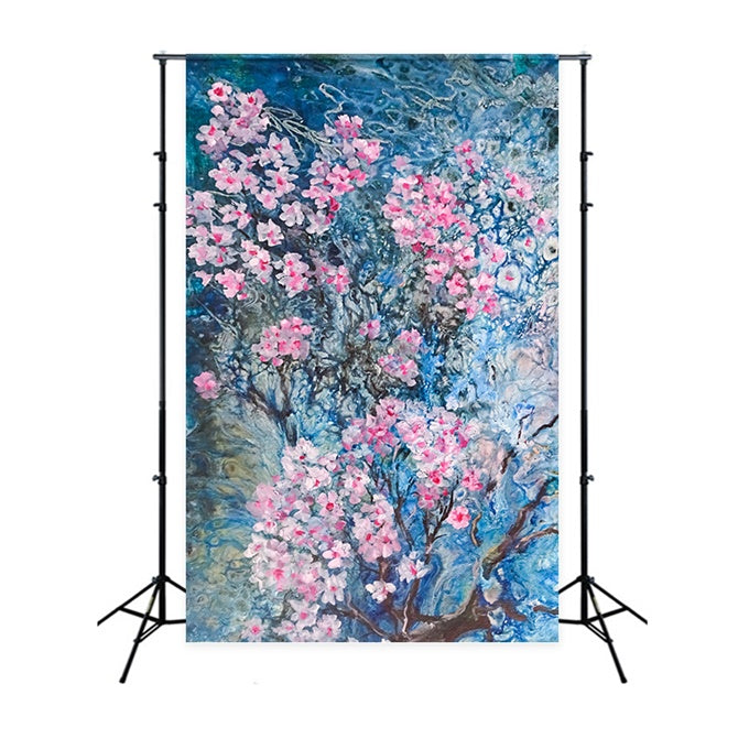 Mutterschaft Fotoshooting Hintergrund Mystical Blue Cherry Bloom Hintergrund GTY2-39