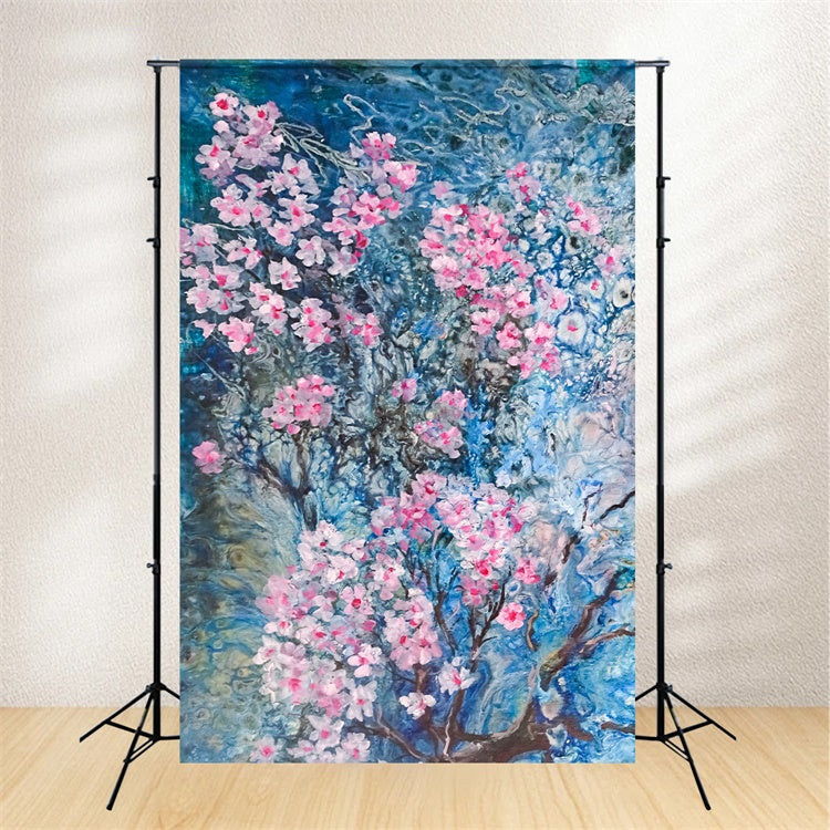 Mutterschaft Fotoshooting Hintergrund Mystical Blue Cherry Bloom Hintergrund GTY2-39