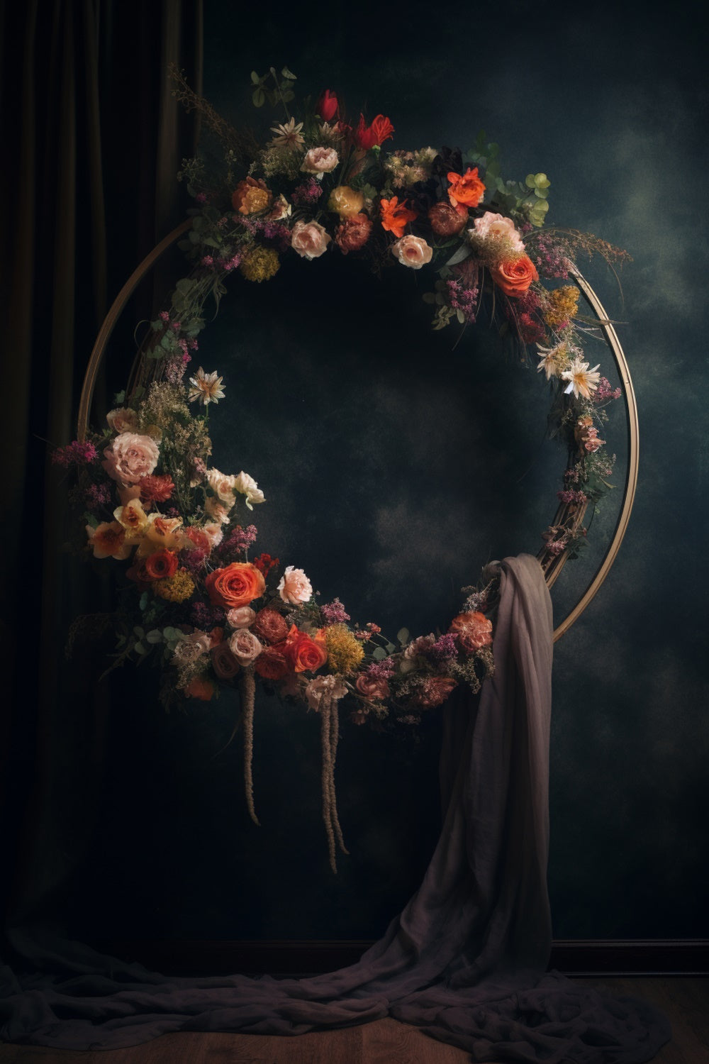 Hintergründe für Mutterschaftsfotos Antiker Blumen-Halbmond-Reifen-Hintergrund GTY2-9