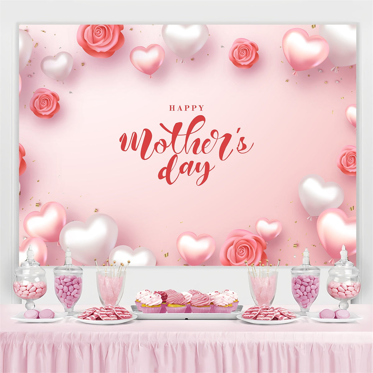 Backdrops für Muttertag Luxus Rose Herz Ballon Custom Backdrop GTY3-151