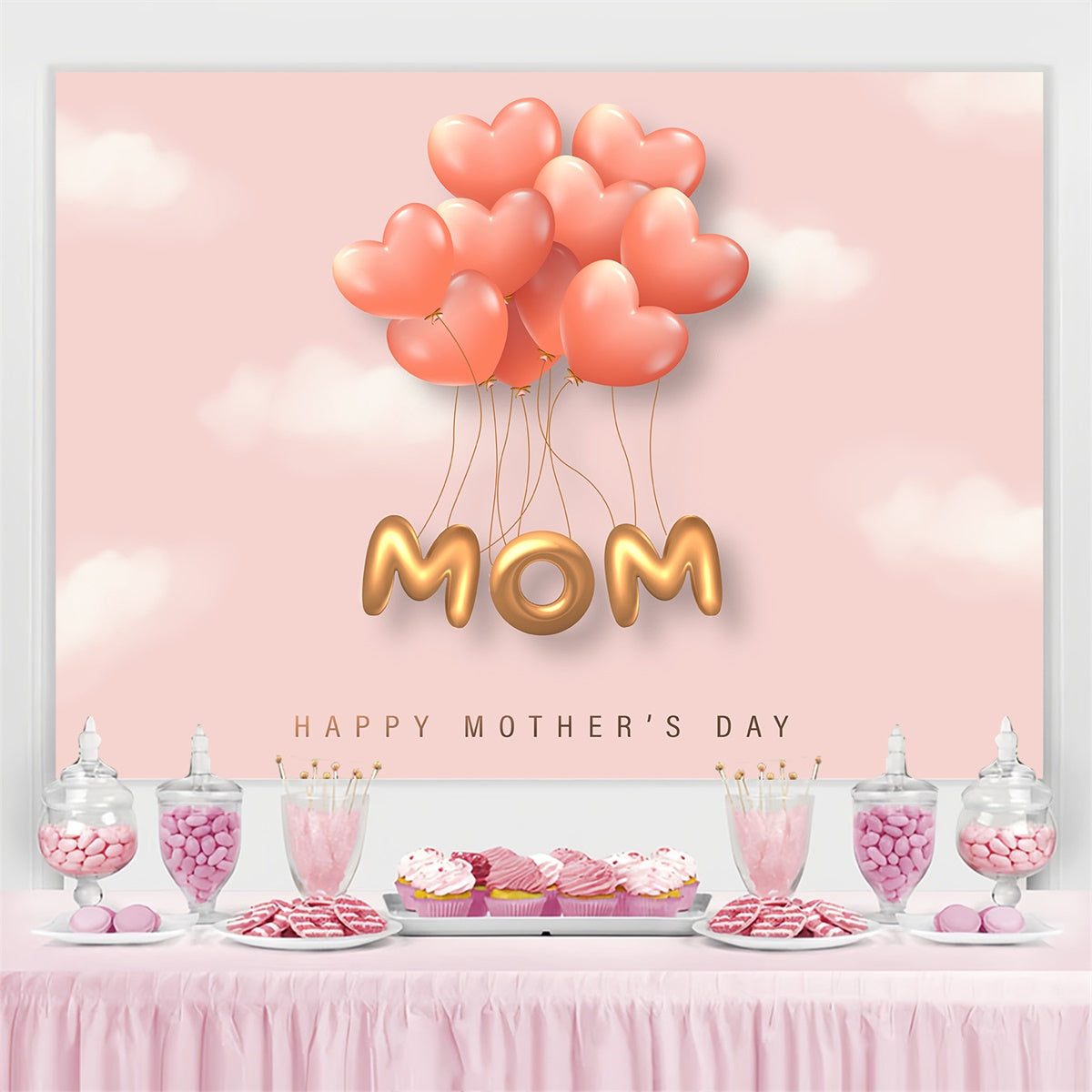 Backdrops für den Muttertag Schwebendes Herz Ballon Custom Backdrop GTY3-152