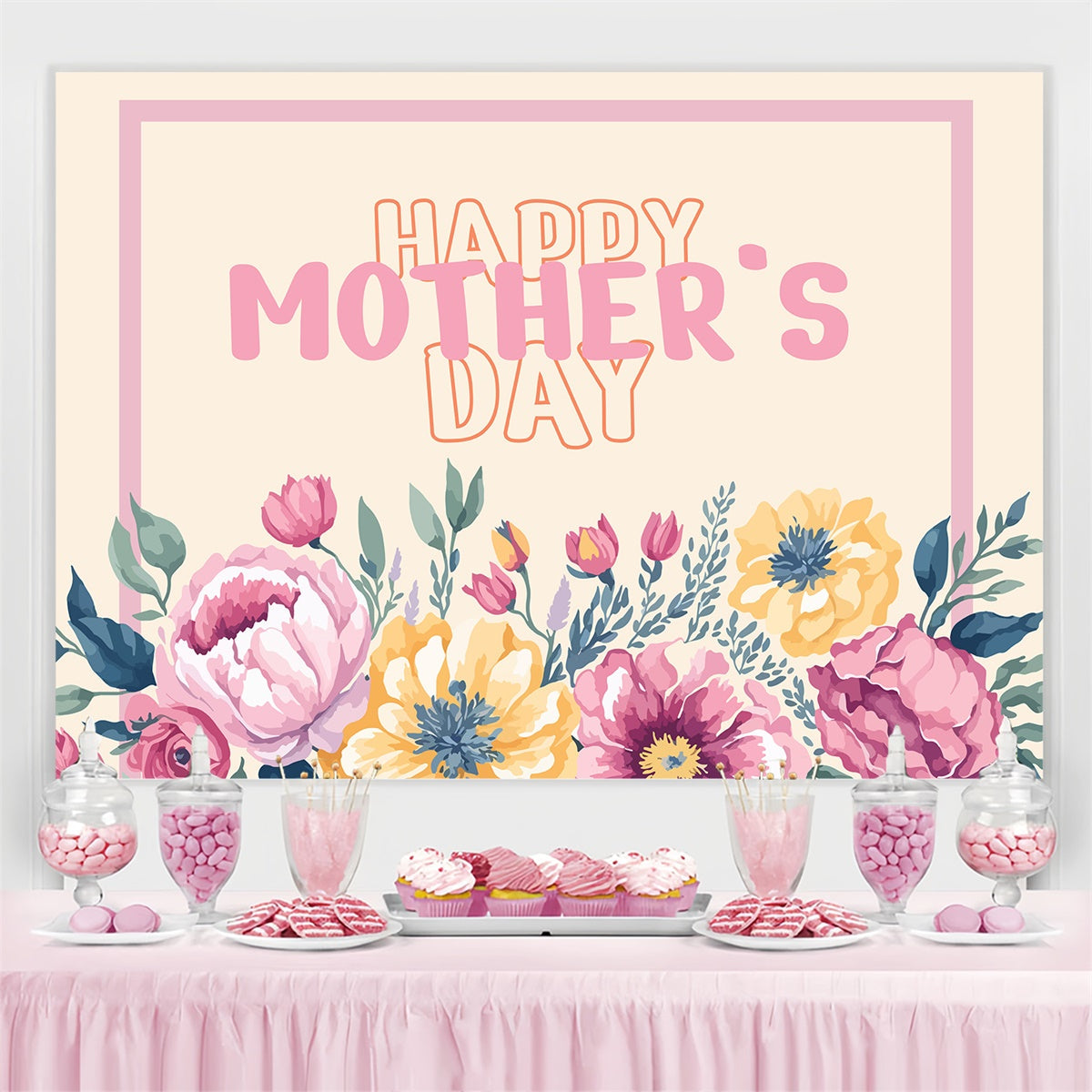Happy Mother's Day Backdrop Vintage Pastell Floral Custom Backdrop GTY3-167