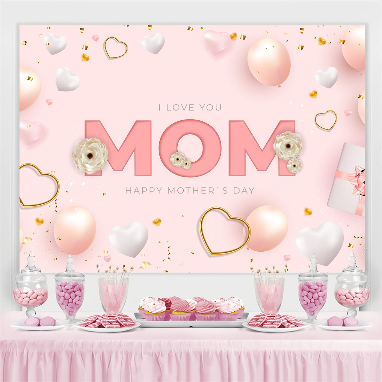 Muttertags-Hintergrundbild Personalisierbar Ballons Party Rosa CJJ3-199