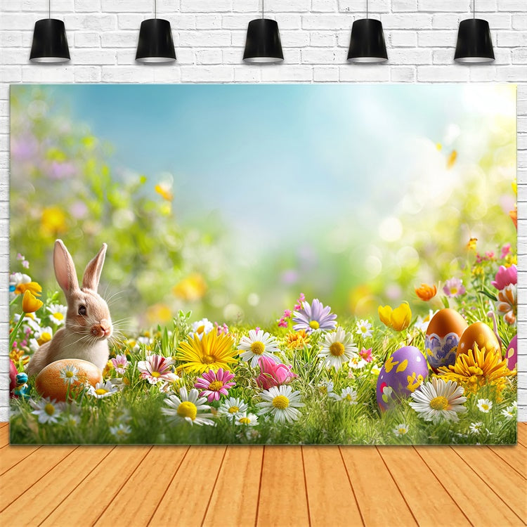Ostern Fotohintergrund Pastell Blumenwiese Hase Hintergrund GTY3-235