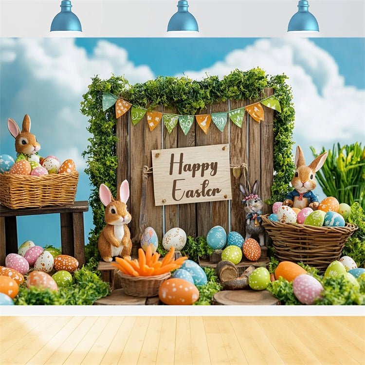 Ostern Backdrop Festlicher Hasen Korb Rustikaler Hintergrund GTY3-241