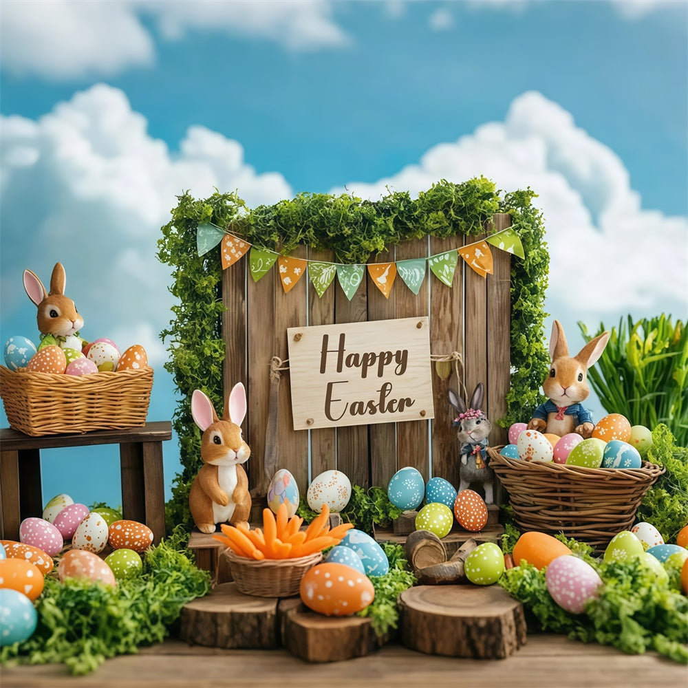 Ostern Backdrop Festlicher Hasen Korb Rustikaler Hintergrund GTY3-241