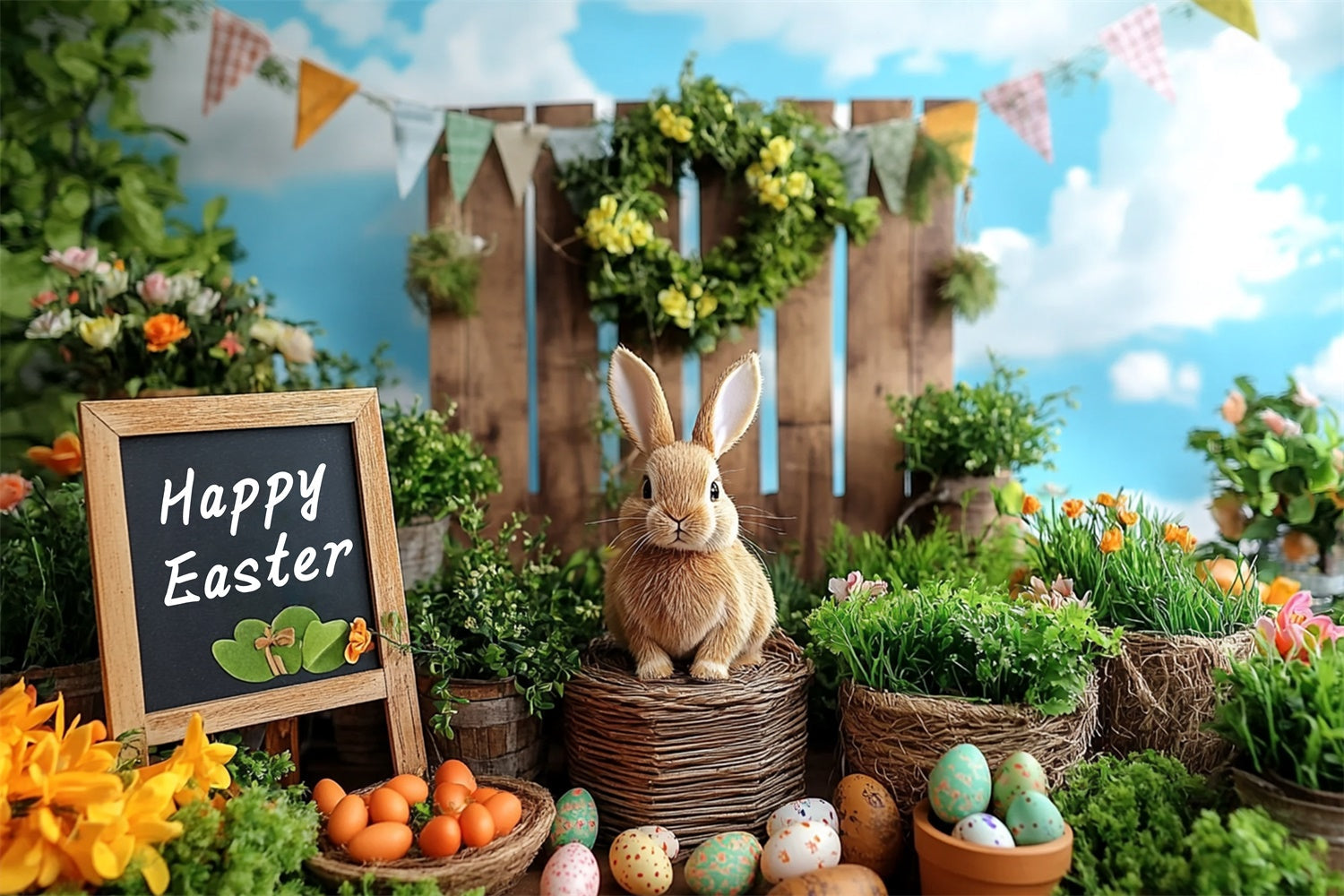 Fotohintergrund Ostern Lush Greenery Karotte Hase Hintergrund GTY3-244