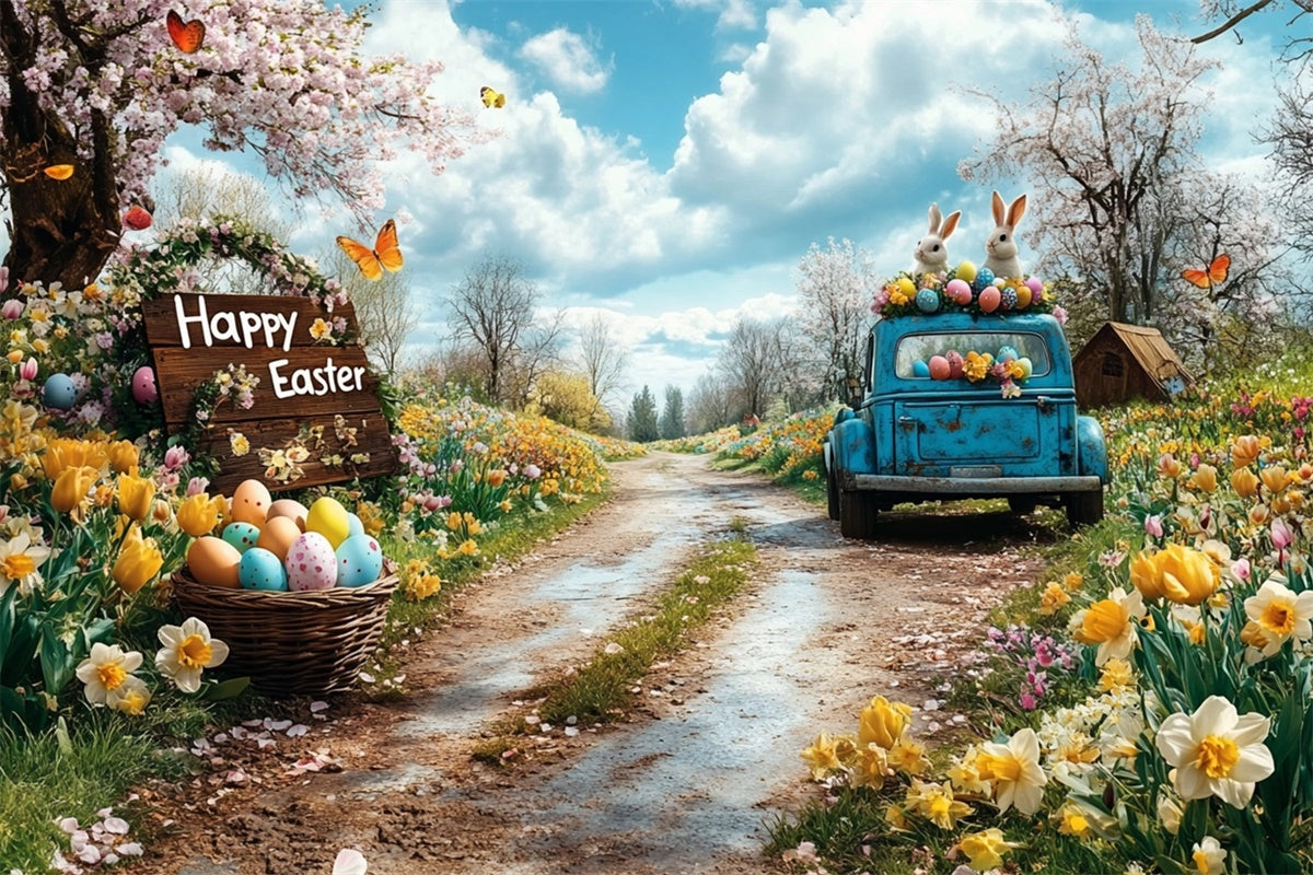 Ostern Backdrops Fotografie Retro Truck Ei Wiese Backdrop GTY3-245